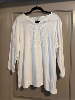 White Crochet-Trim V-Neck Tunic